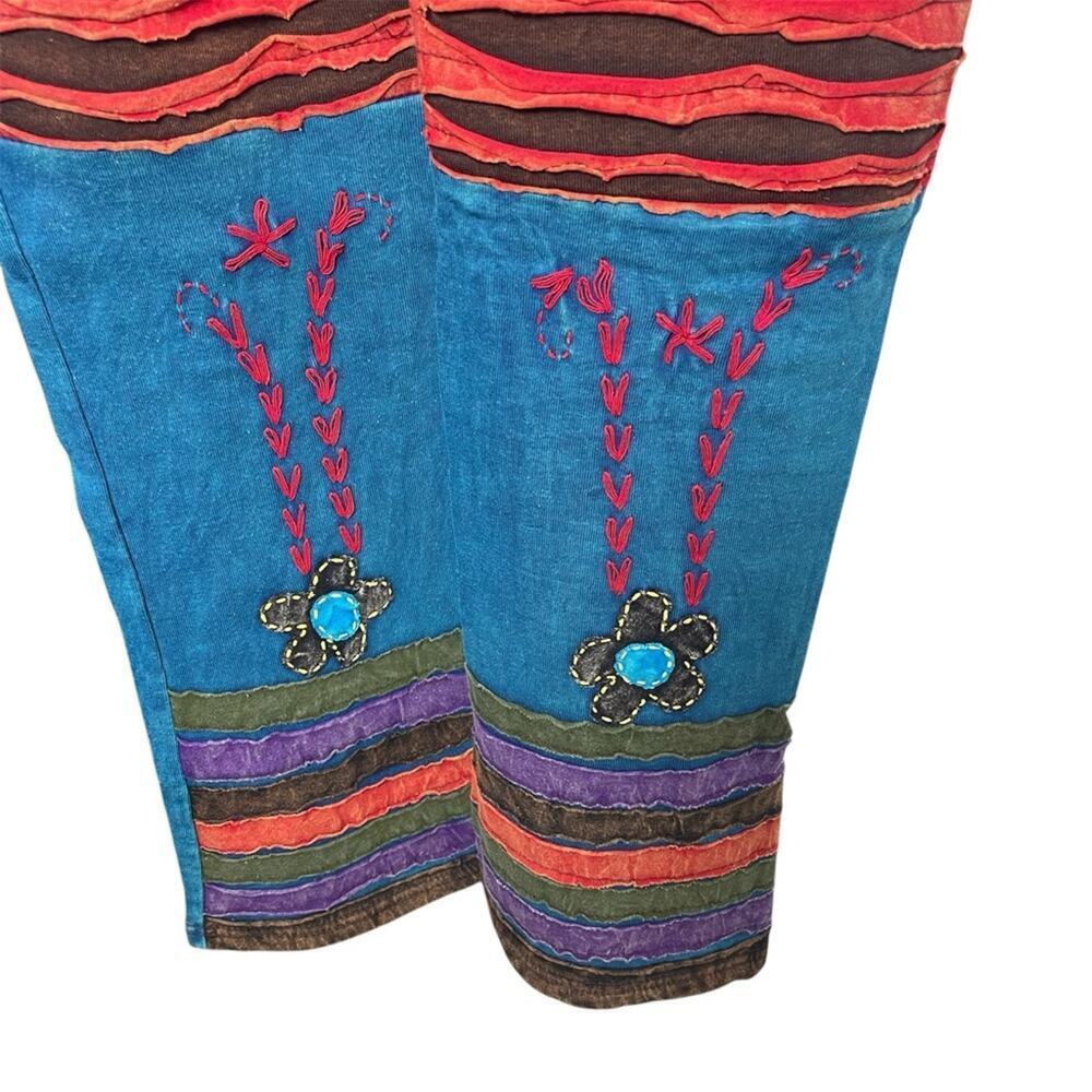KPC 100% Cotton Embroidered 90's Y2K PatchworkPants, Boho Hippie Free Spirit, M - Picture 2 of 5